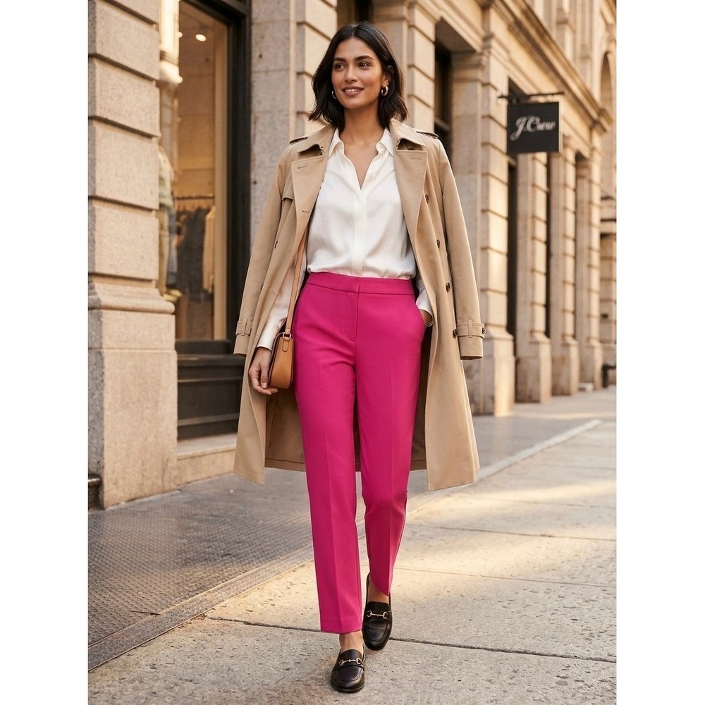 J.Crew Kate Straight Leg Pants Pink Bi-Stretch Trouser BK251 Womens 8 FA23